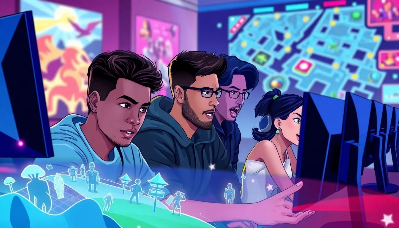 diverse players engaged in a competitive MOBA gaming session.