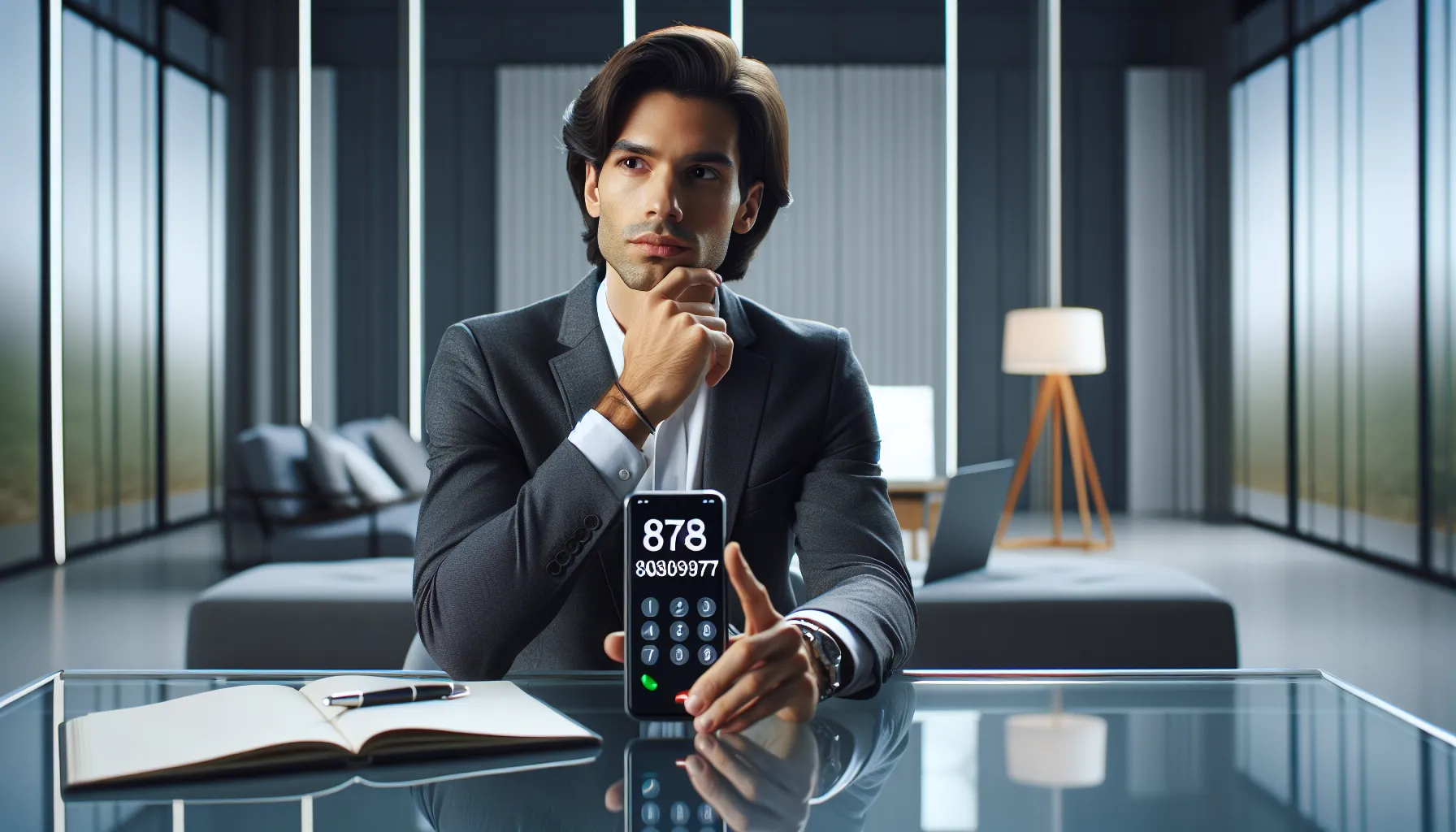 Professional assessing a call in a modern office setting.