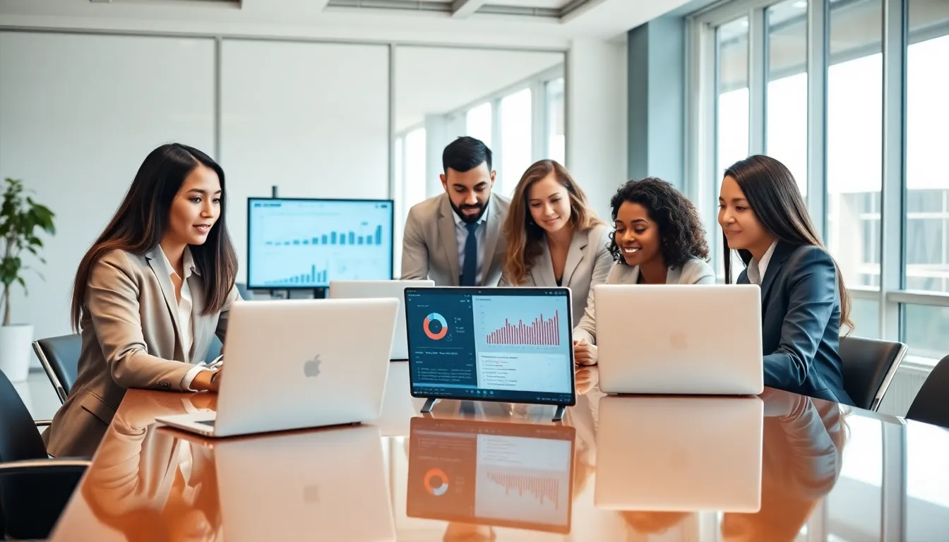 diverse digital marketing team collaborating in a modern office.