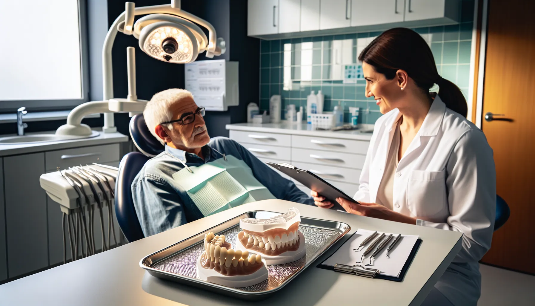Acrylic dental prosthetics displayed in modern Croatian dental office setting