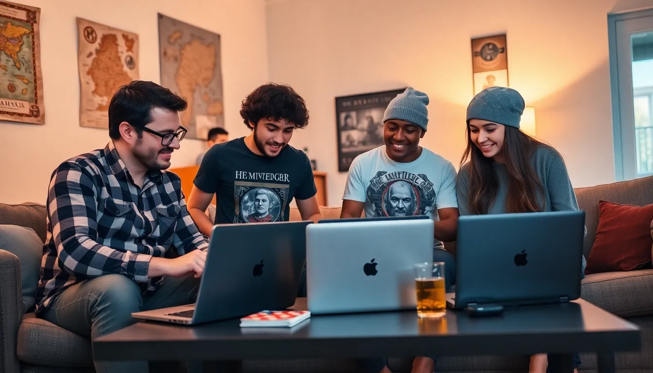 a group of four gamers using CK2Generator in a cozy living room.