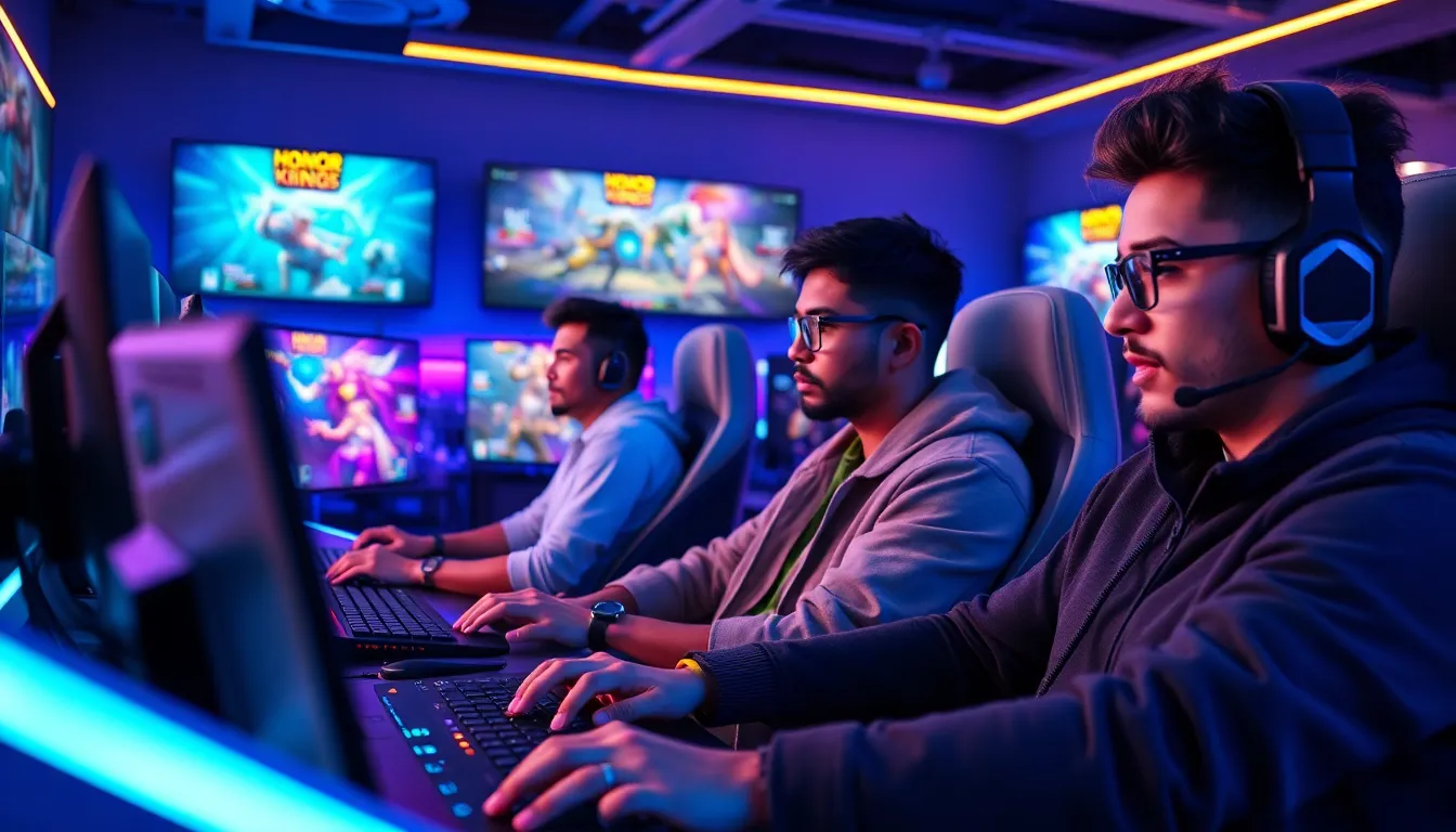 diverse gamers playing Honor of Kings in a modern gaming setup.