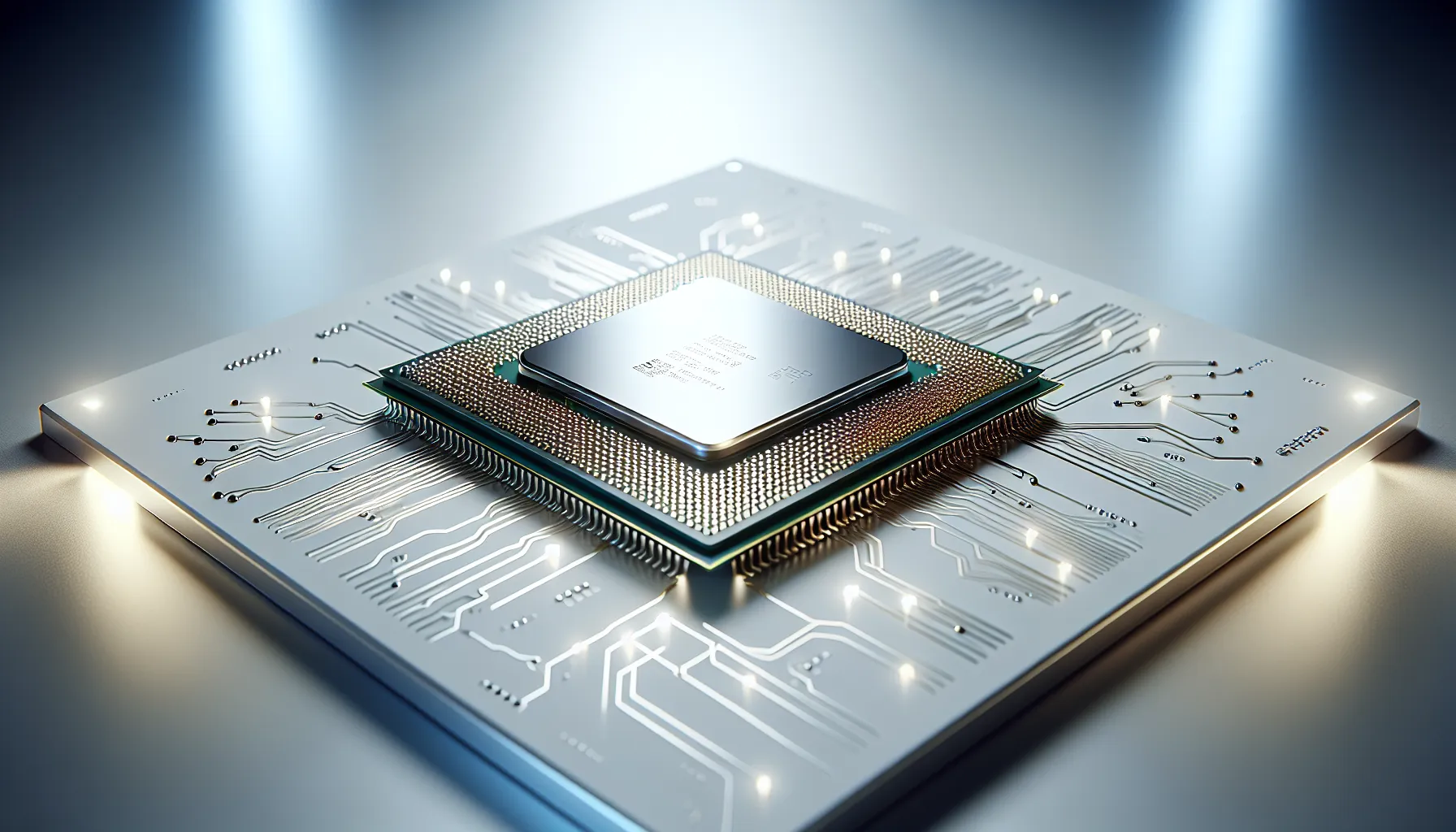 Computer processor chip on clean surface with circuit patterns