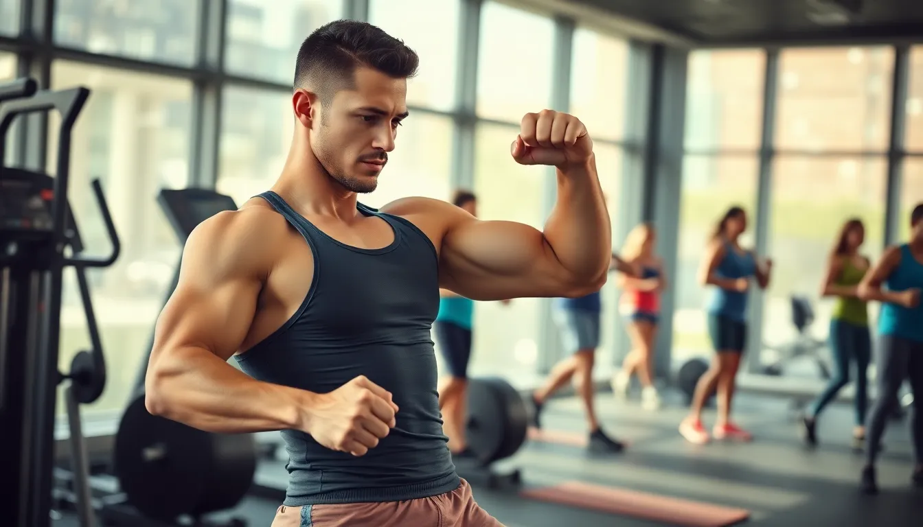 fit male exercising in a modern gym environment.