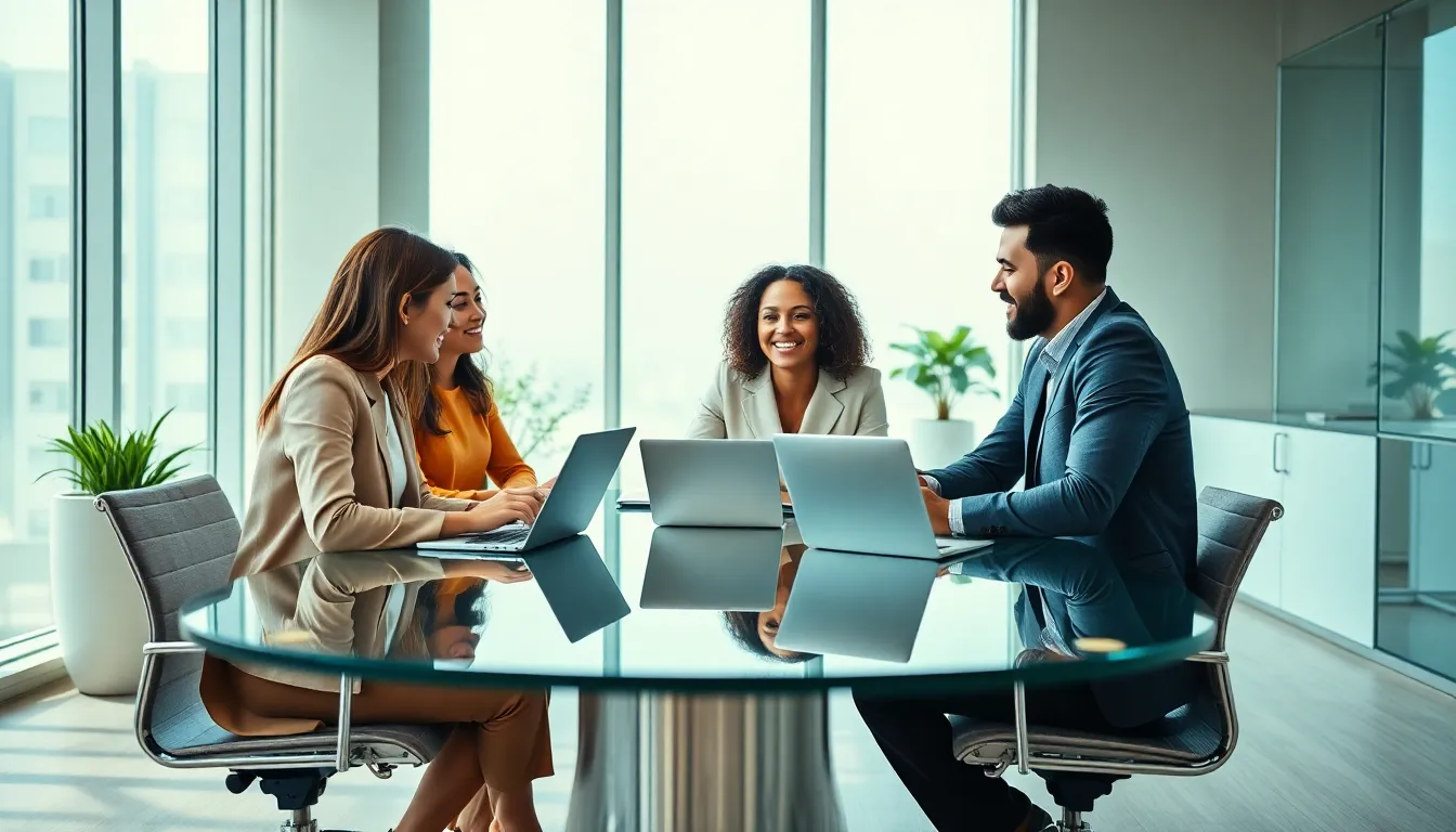 diverse team collaborating in a modern office setting.