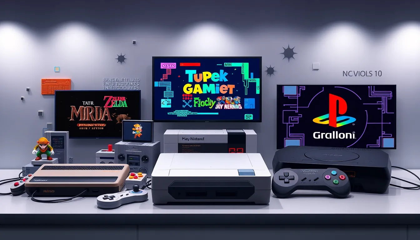 evolution of gaming consoles and iconic characters through the decades.