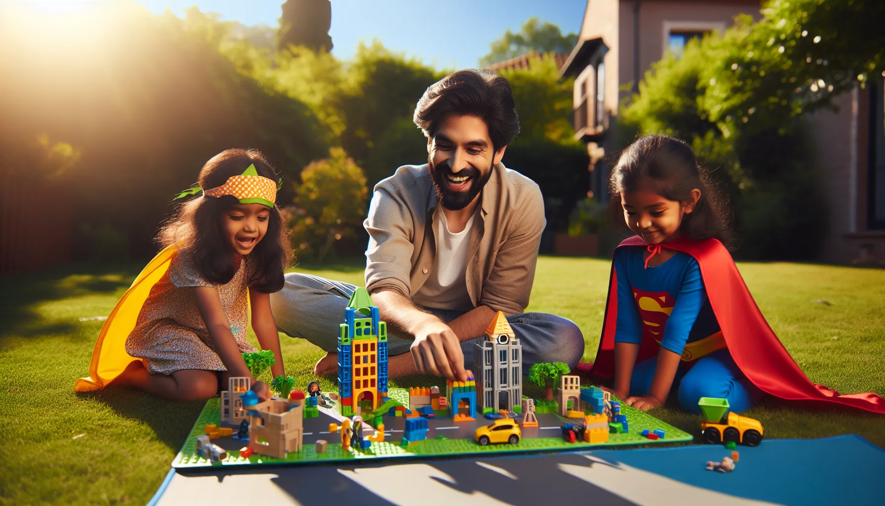 children playing with Prokaihaz toys in a sunny backyard.