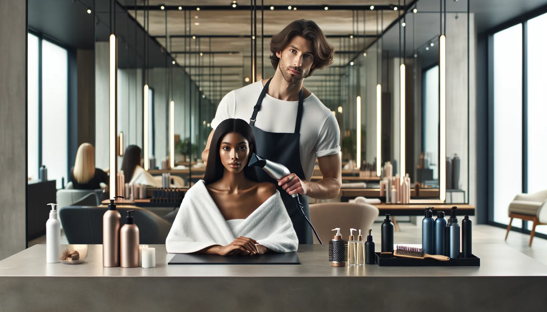 hairstylists using a fönborstw in a modern salon.
