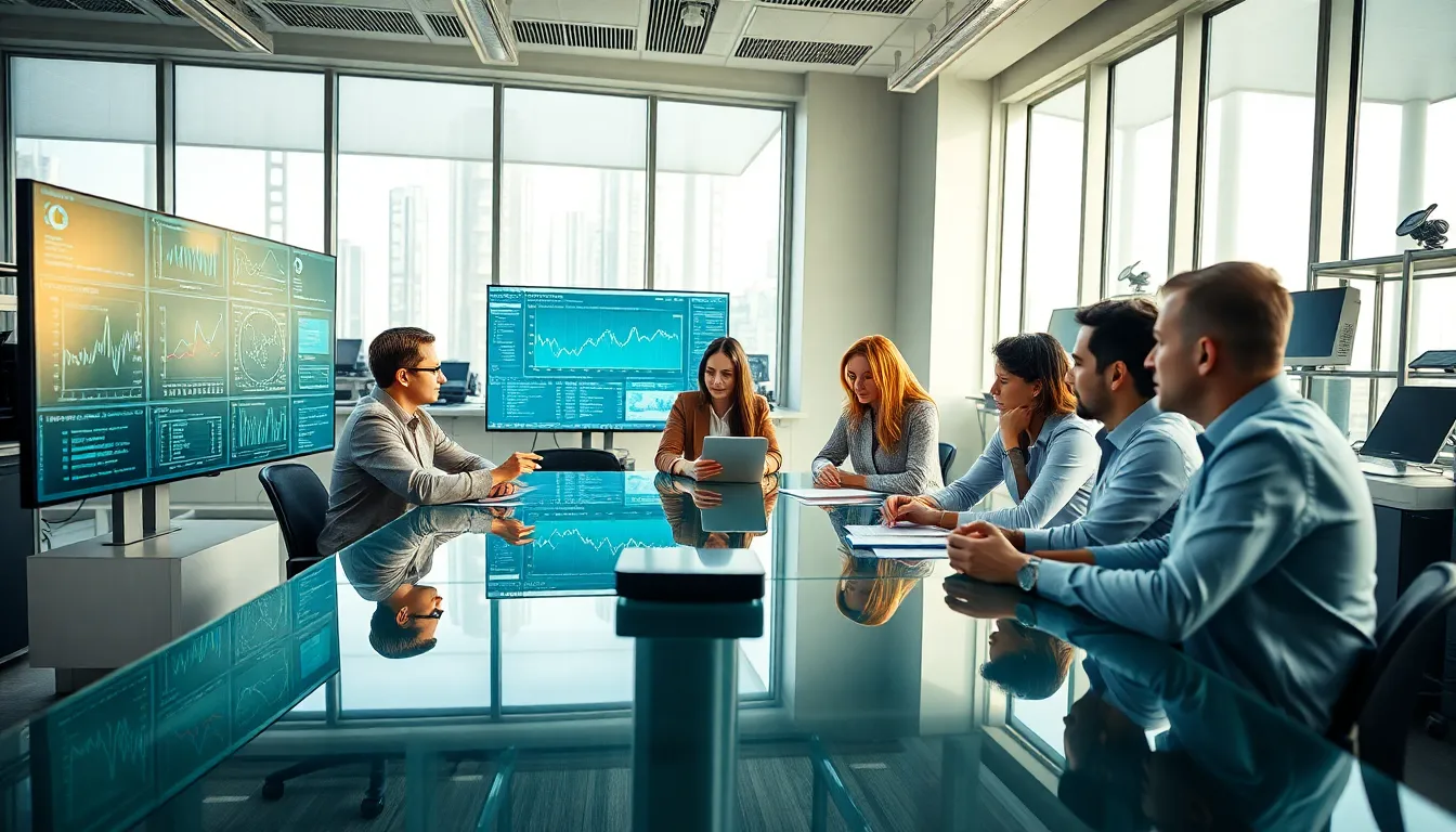 diverse team collaborating in a modern tech lab.