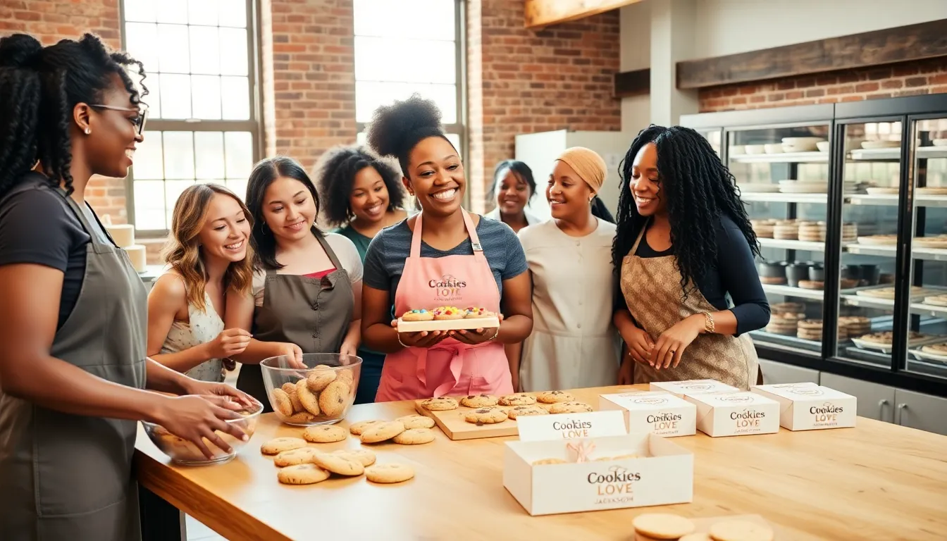 diverse team collaborating in a warm bakery environment.
