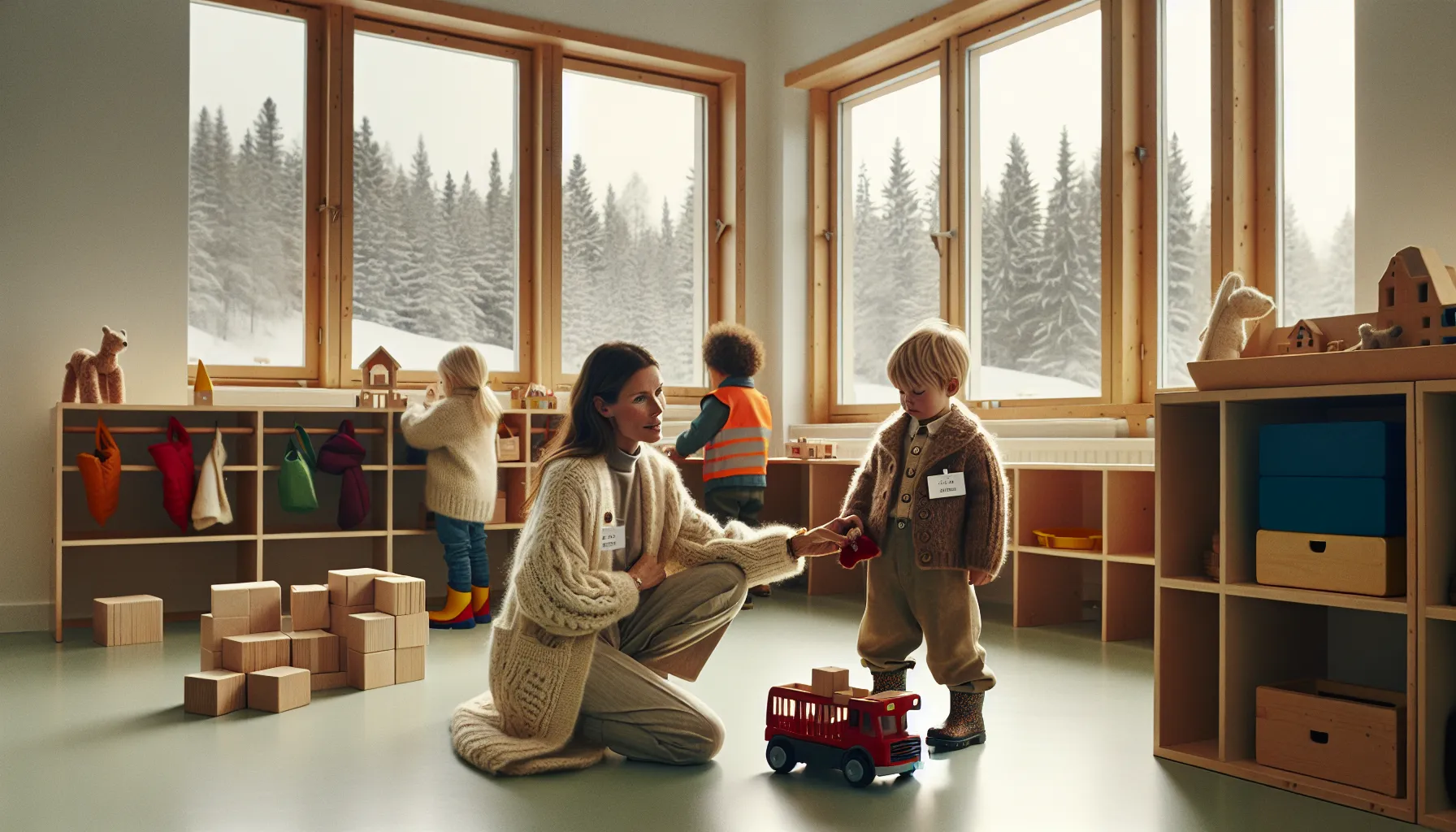 Teacher invites excluded child into a play group in a norwegian preschool.