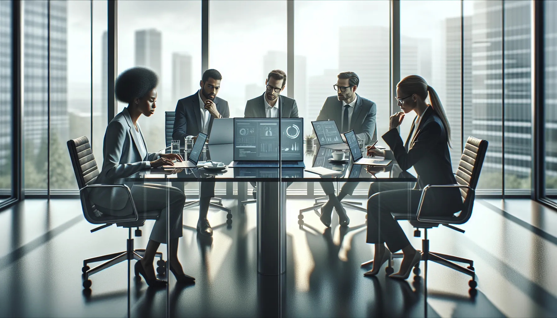 professionals discussing data security in a modern office.