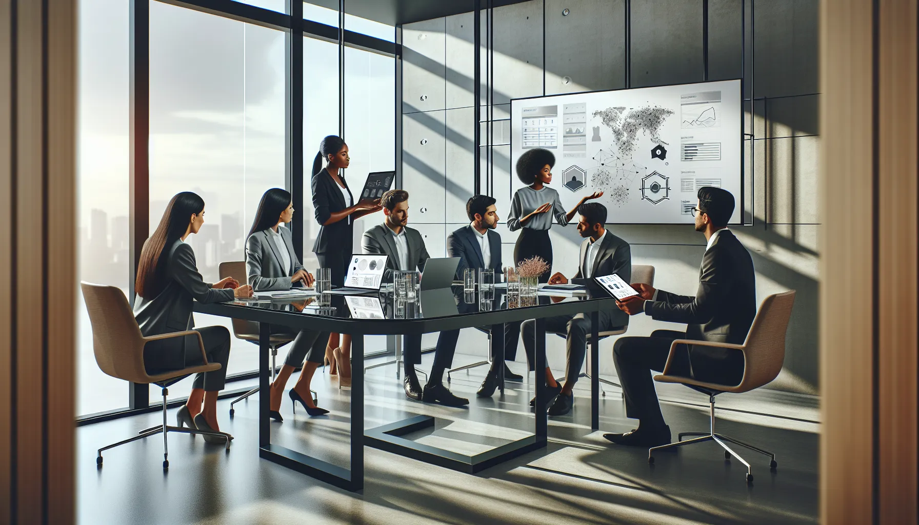 diverse professionals collaborating in a modern office.