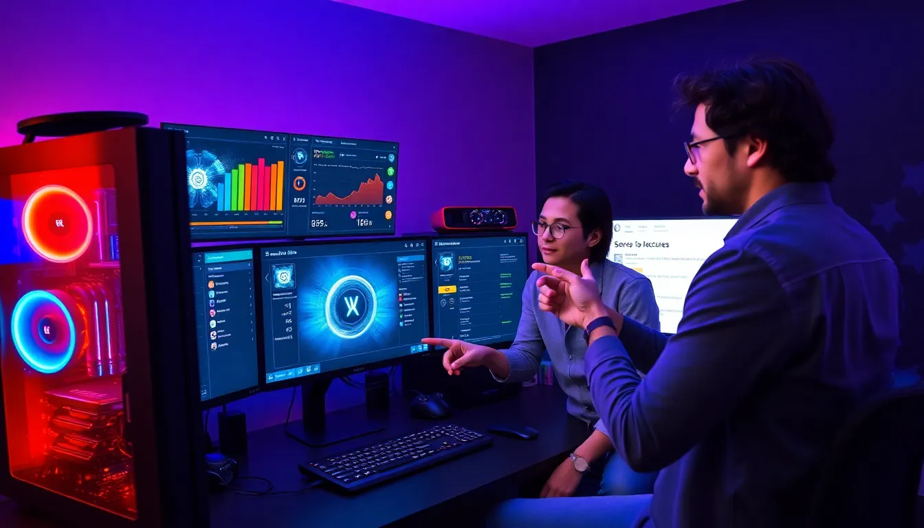 gamers monitoring Battlefield 2042 server status on multiple screens.