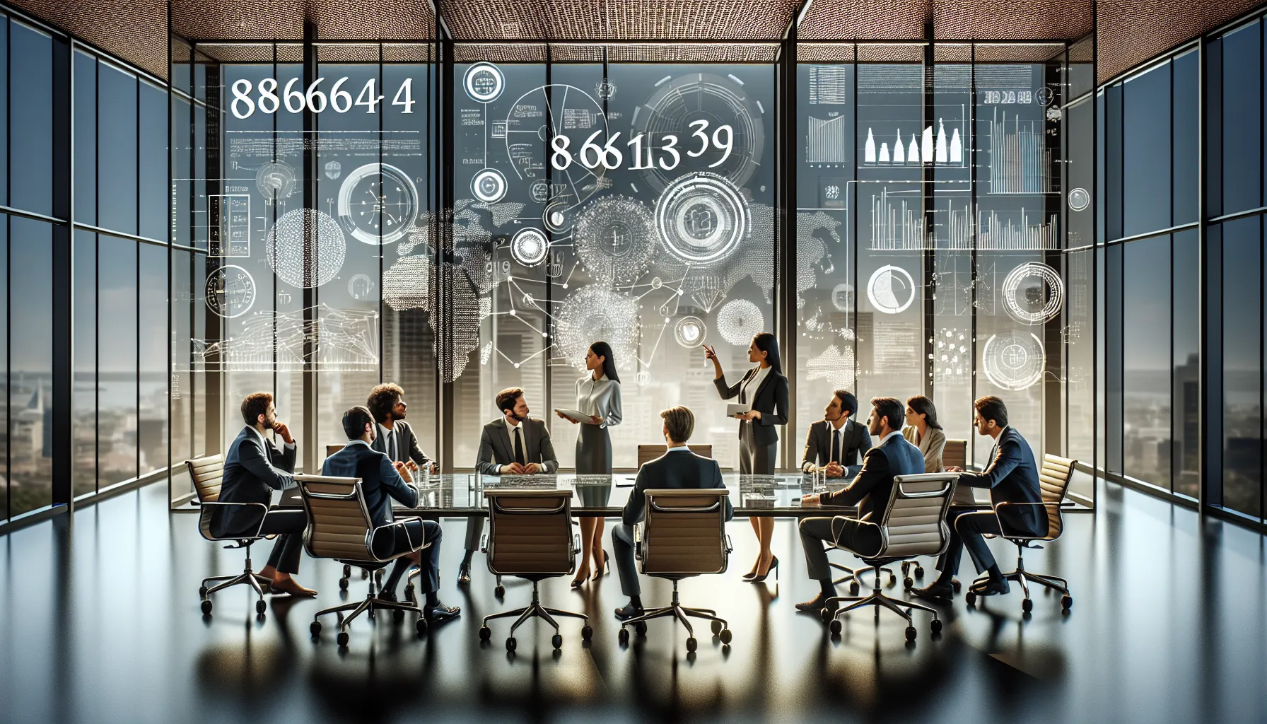 team discussing telecommunications in a modern office setting.