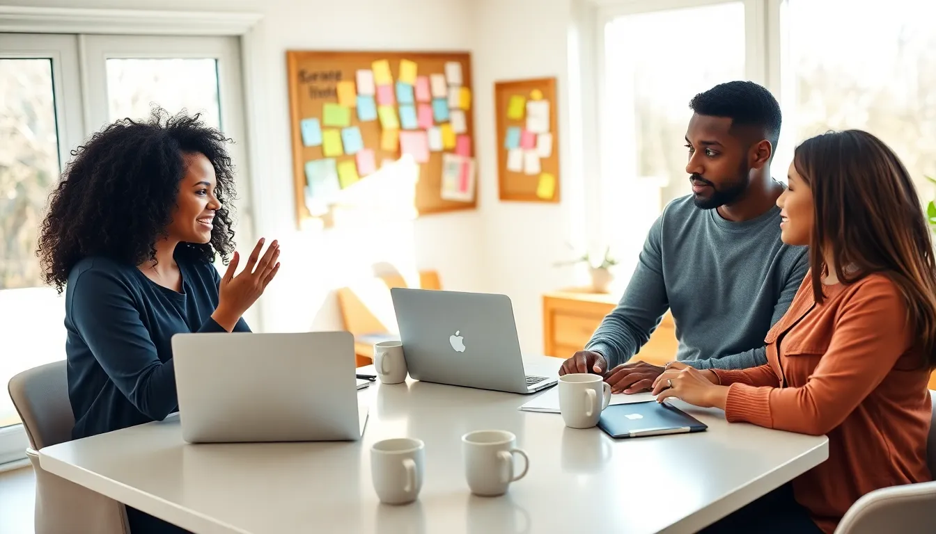 diverse team discussing parenting ideas in a modern workspace.