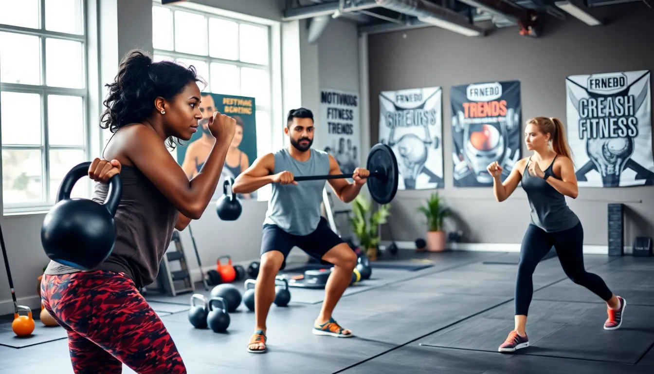 group training session focusing on functional exercises in a gym.