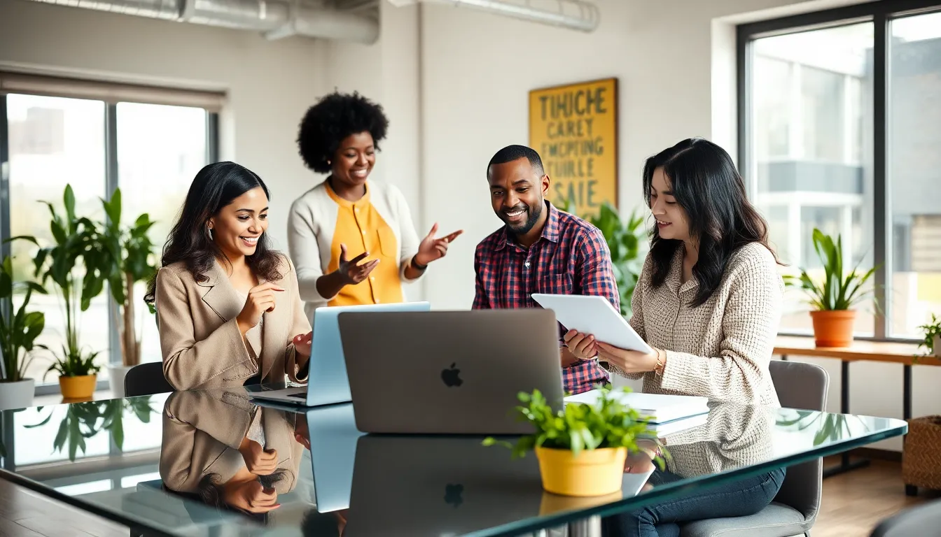 diverse micro entrepreneurs collaborating in a modern workspace.