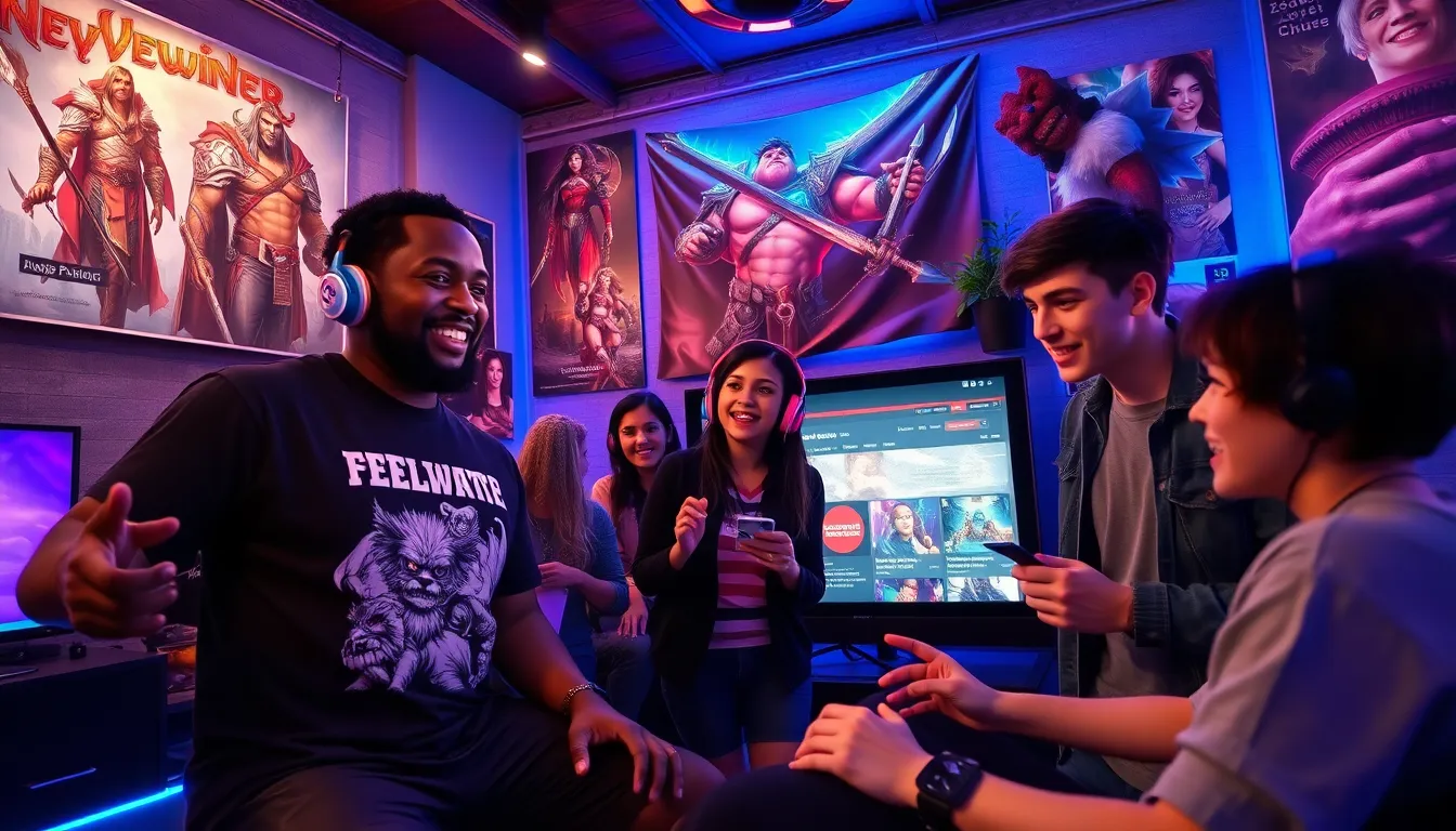 a diverse group of gamers discussing Neverwinter's RedWebzine.