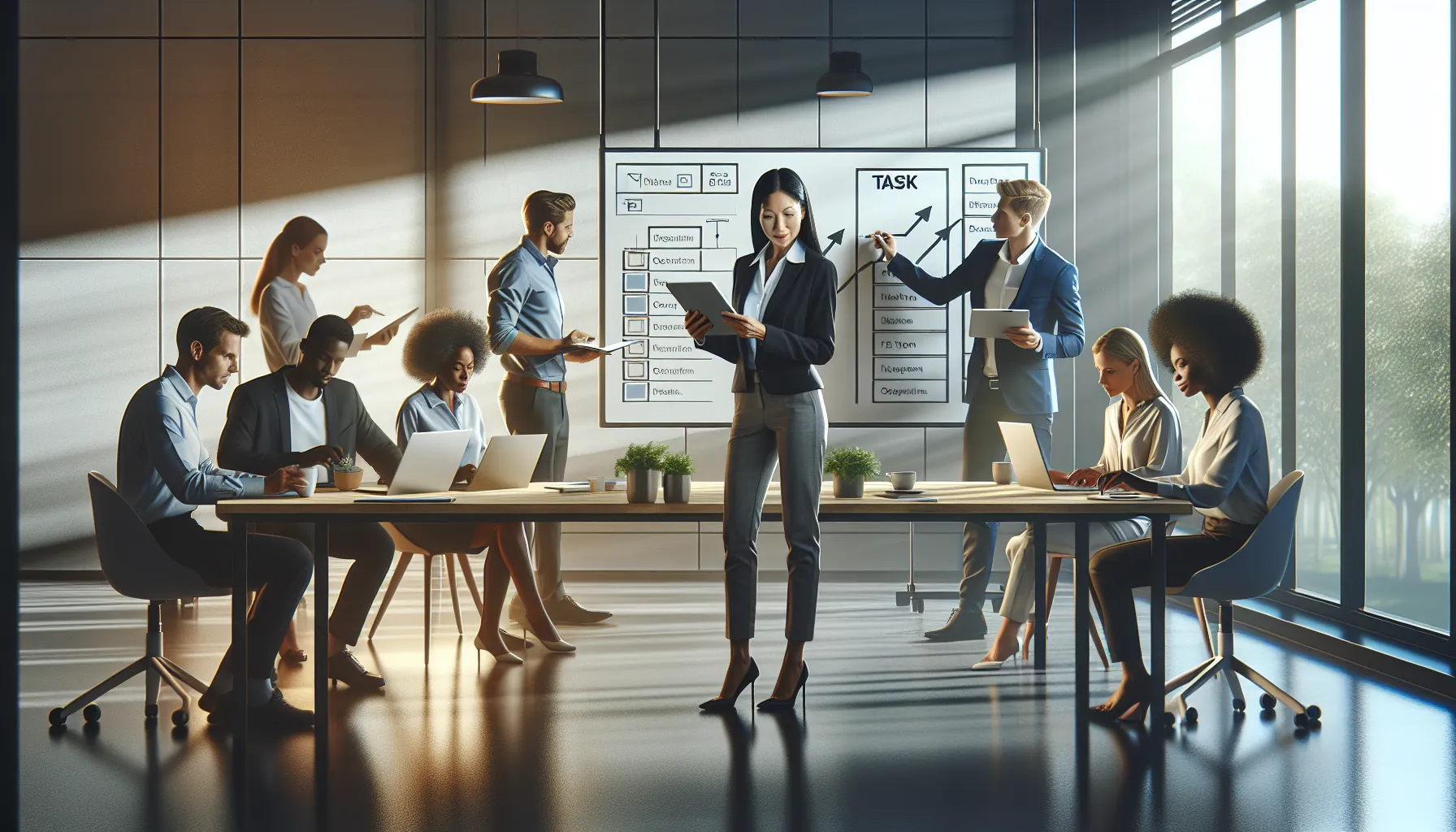 diverse team collaborating in a modern office setting.