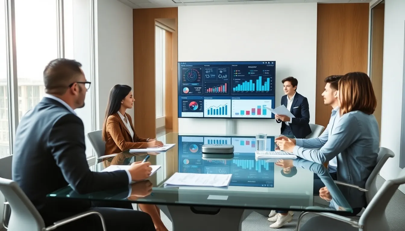 diverse professionals discussing PropTech trends in a modern office.