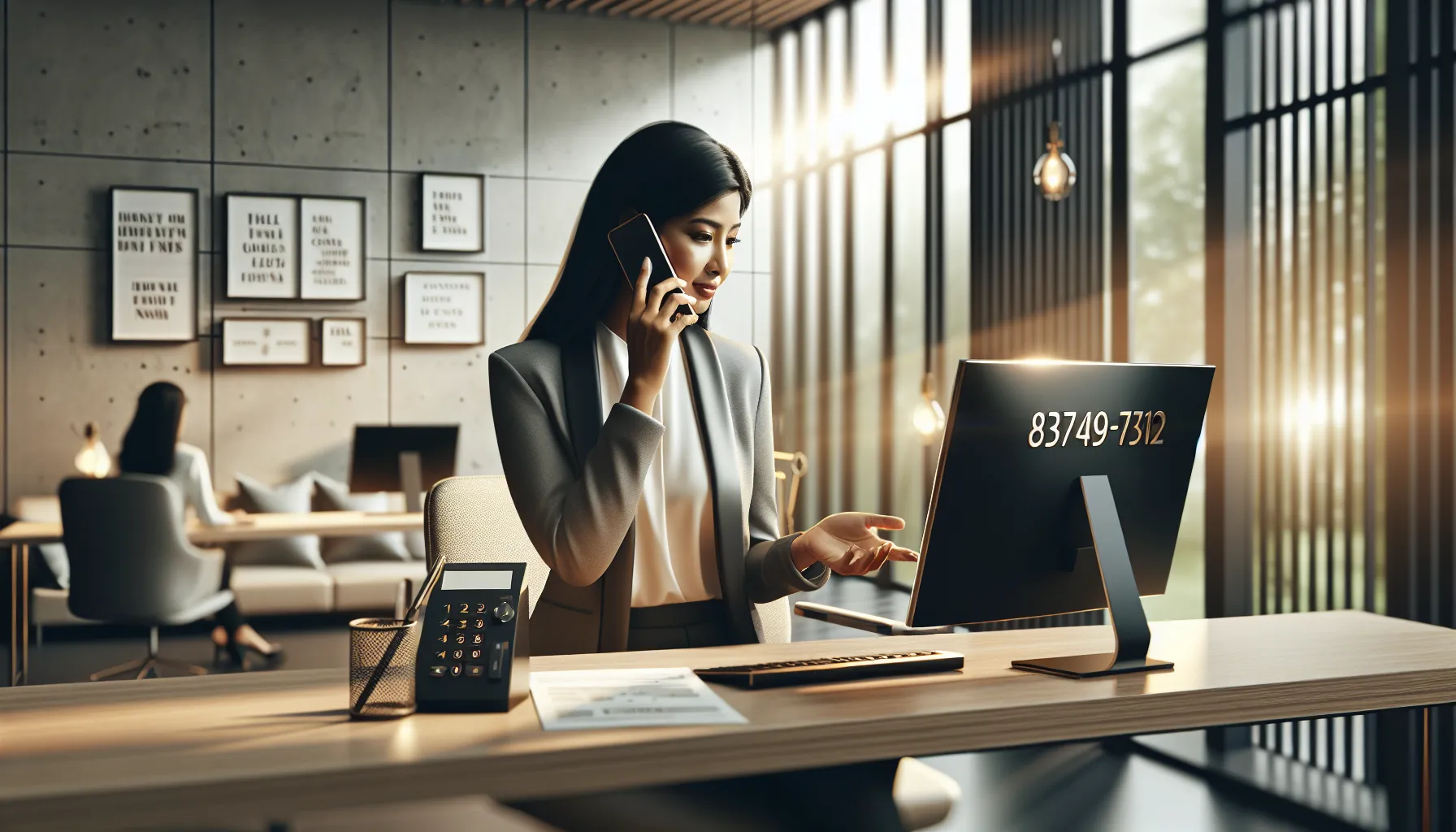 professional engaged in a phone call in a modern office setting.