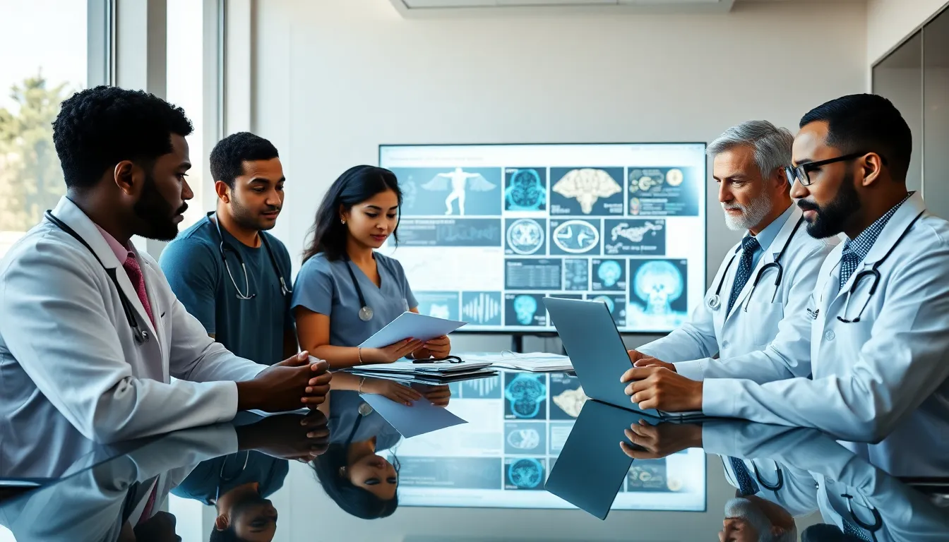 medical team discussing gulzacyiseasis in a modern office.