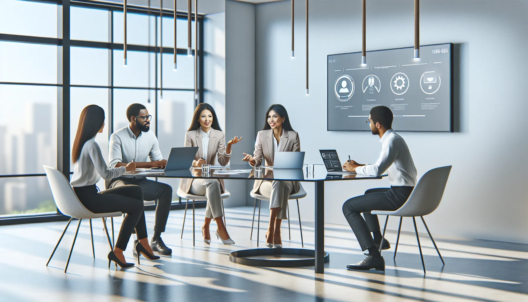 professional team discussing customer support in a modern office.