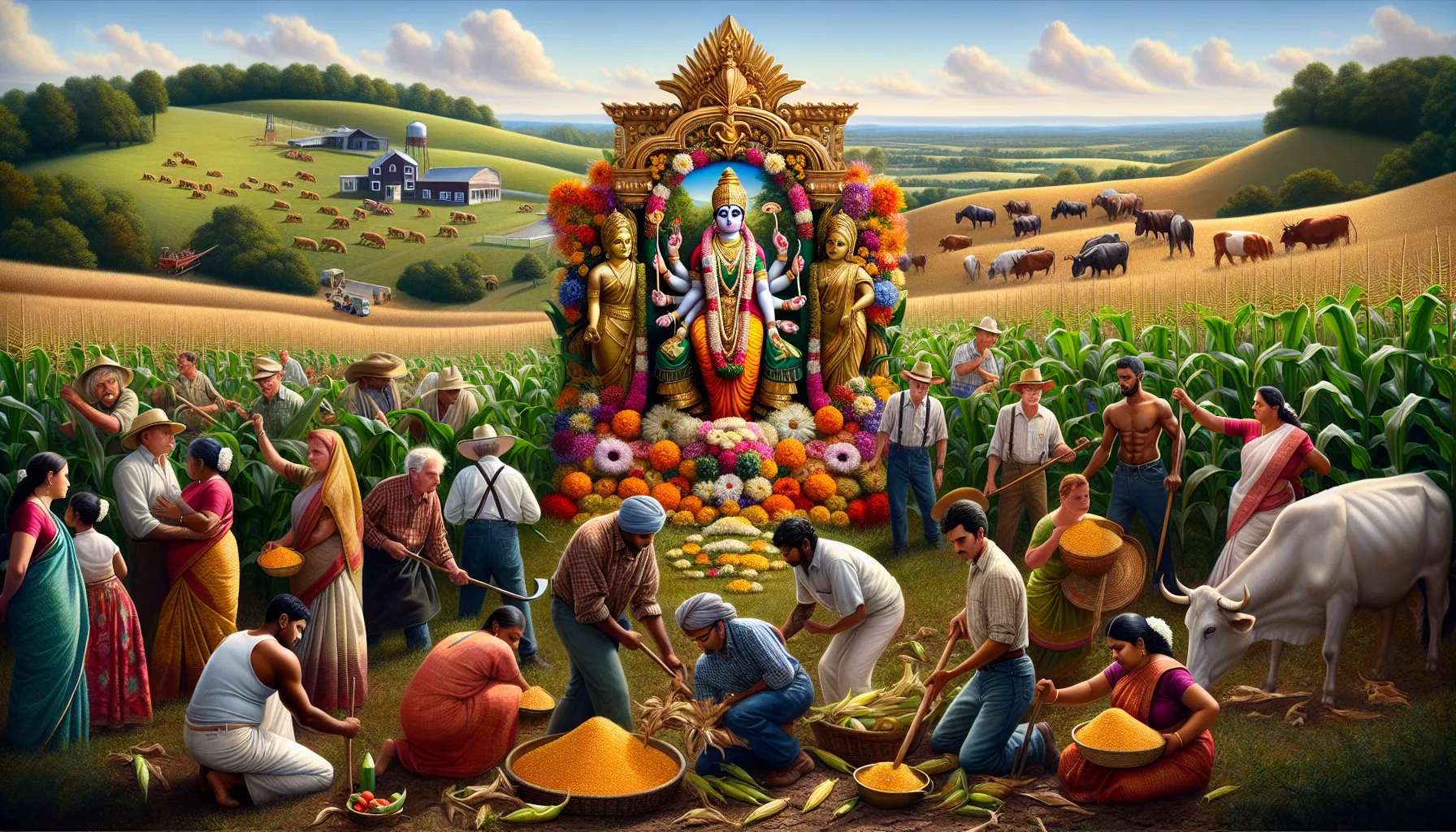 farmers celebrating Gowthalamma in a vibrant rural landscape.