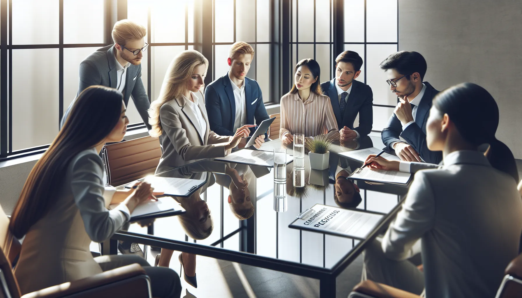 diverse team discussing customer service policies in an office.