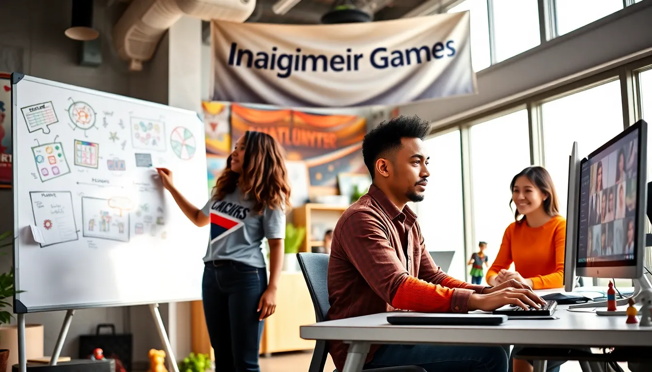 Creative team at Imagineer Games collaborating in a vibrant office.