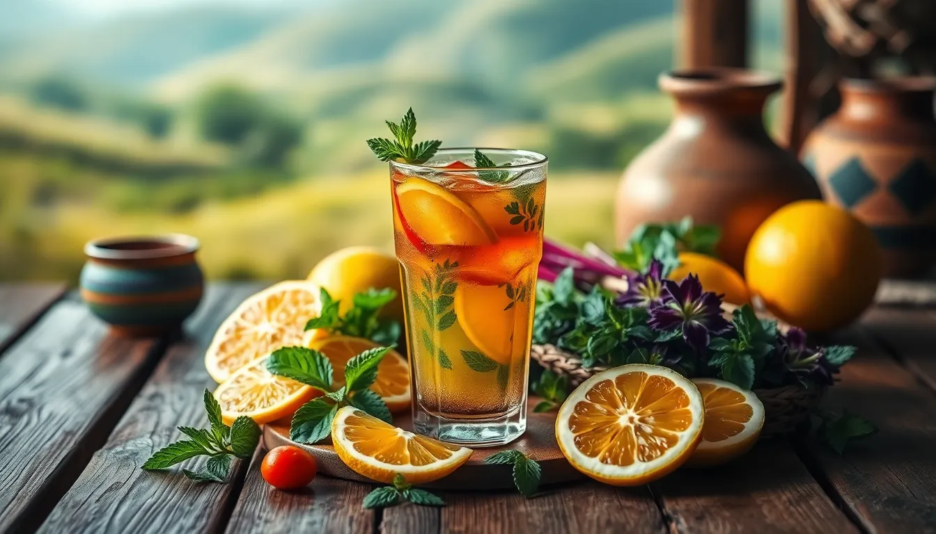 Traditional Hydaguay beverage with fresh ingredients in a rustic setting.