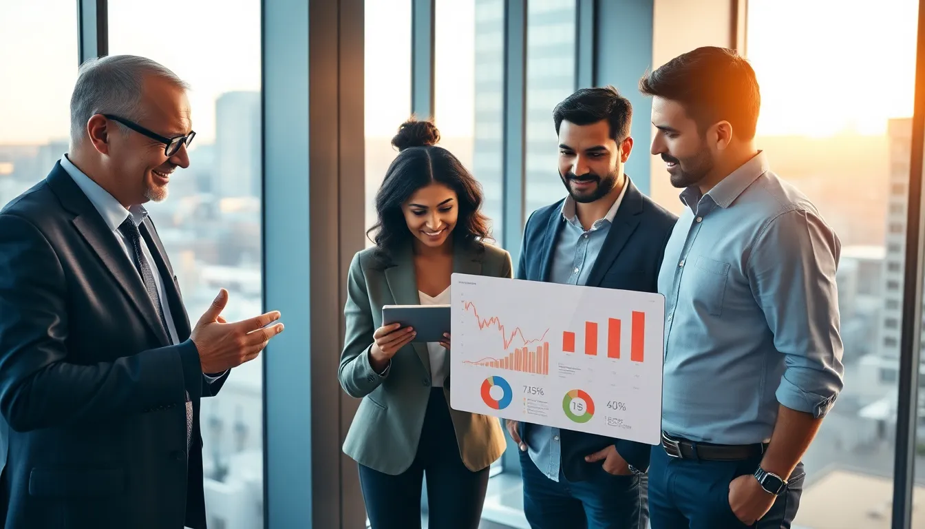 real estate professionals using technology in a modern office setting.