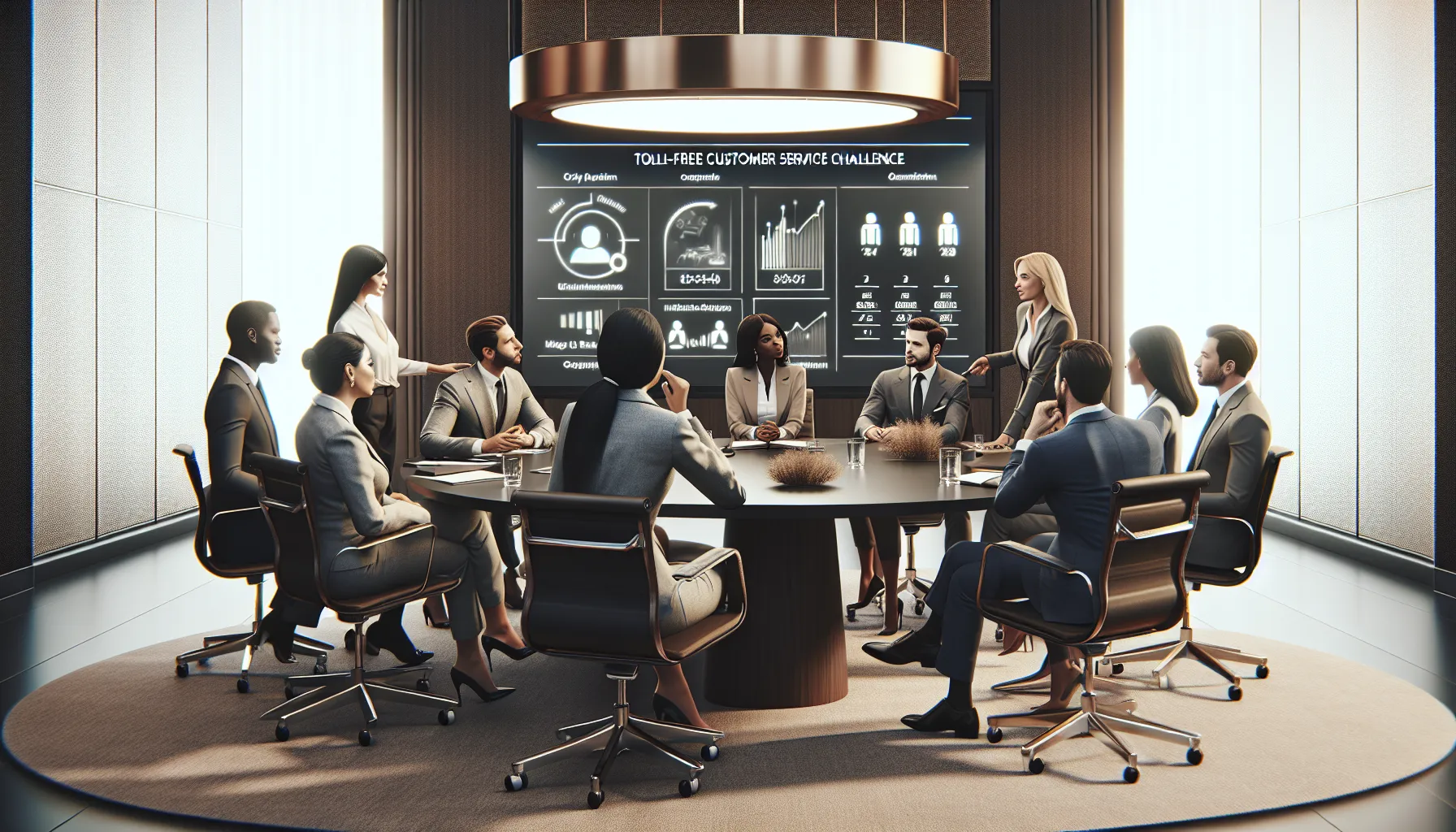 diverse team discussing customer service strategies in a modern office.