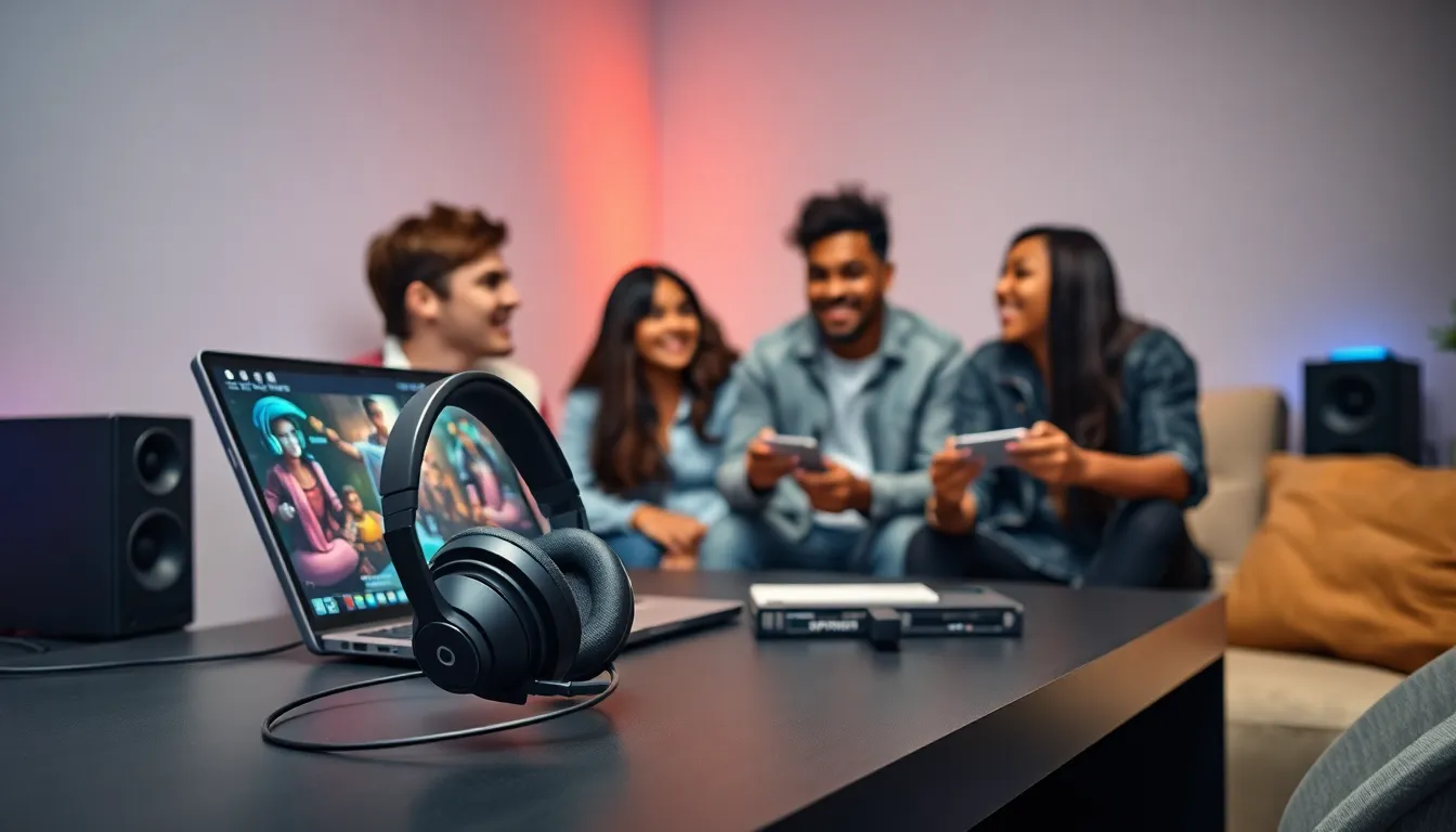 diverse gamers discussing strategies with a budget gaming headset.