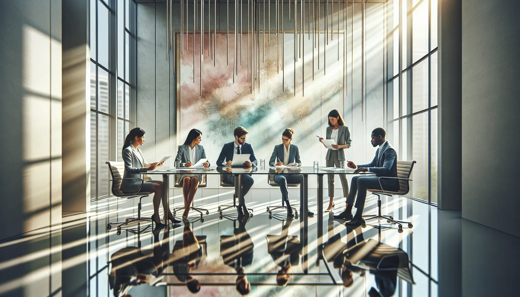 diverse team collaborating in a modern office setting.