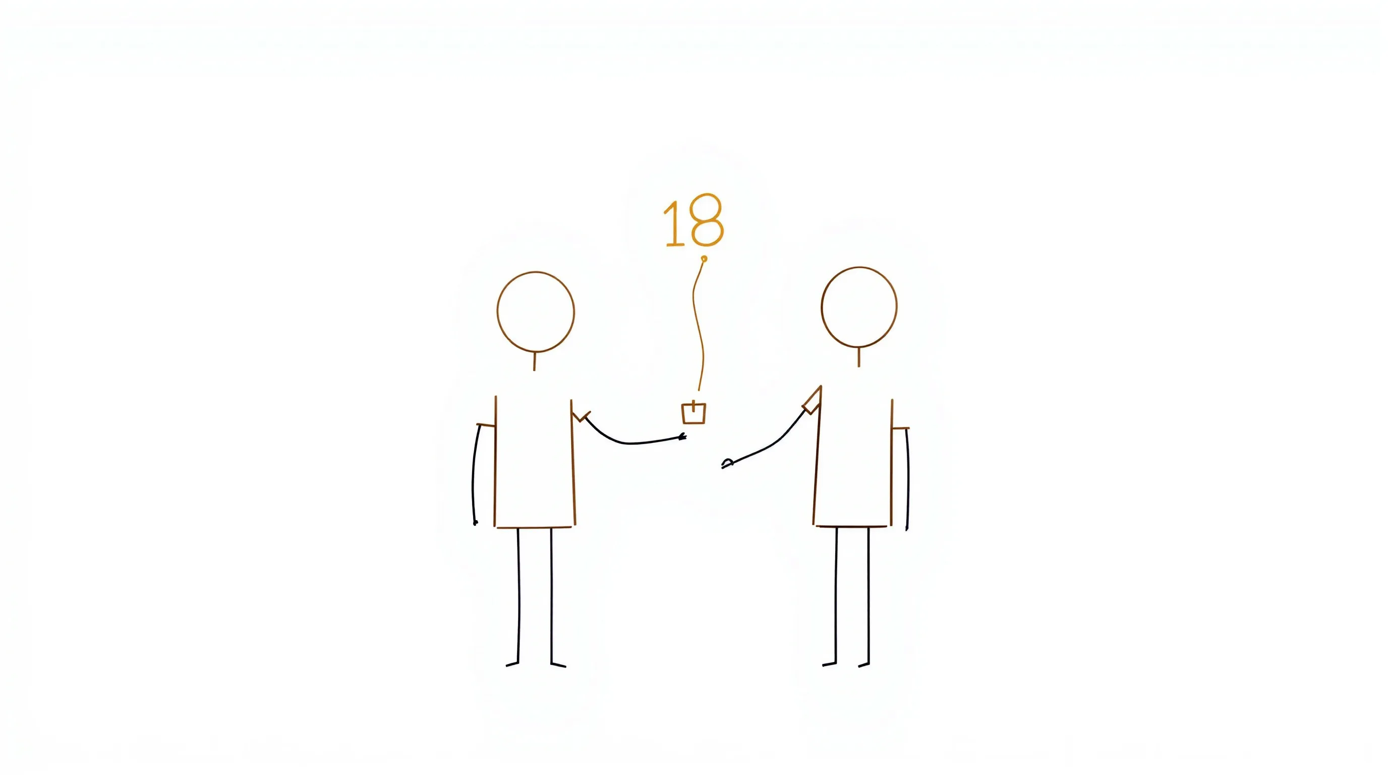 Two simplified silhouettes celebrating friendship, with the number 18 symbolizing adulthood milestone.