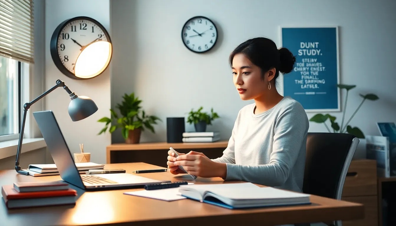Student creating a study schedule in a well-lit study space.