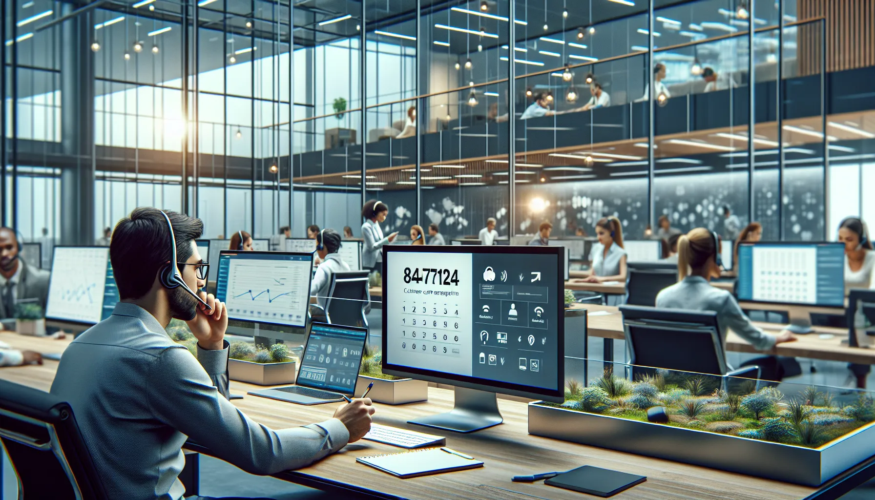 Diverse call center team assisting customers with toll-free numbers.