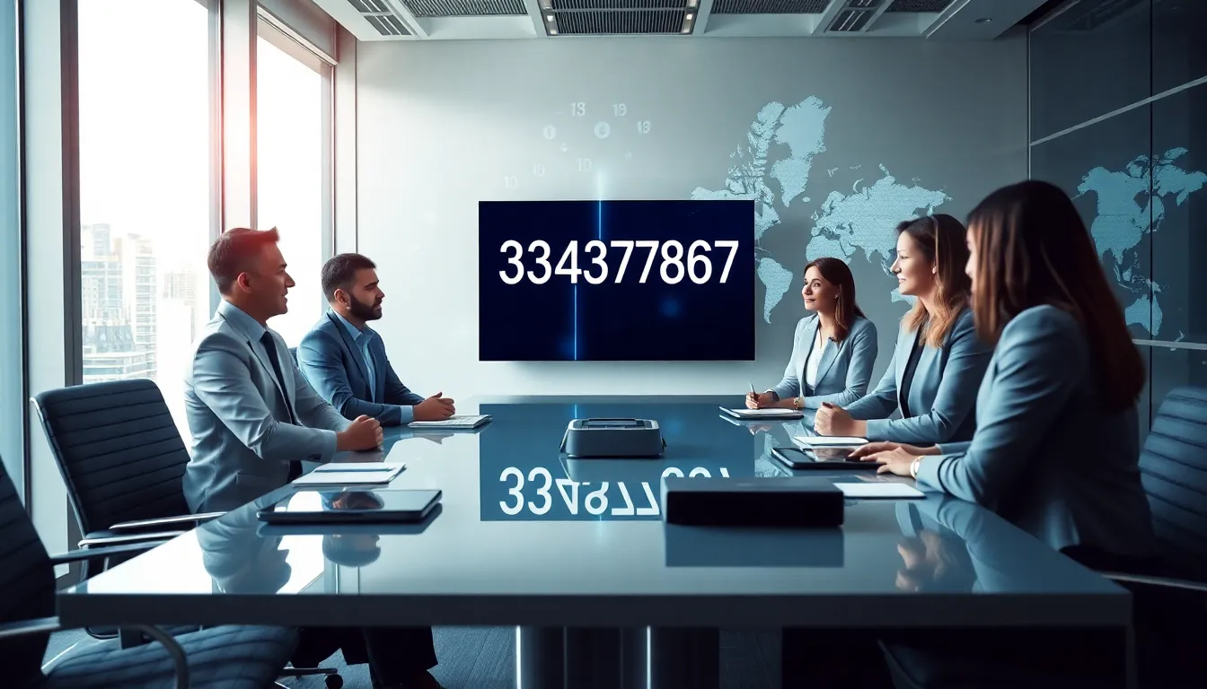 team discussing the significance of a number in a modern office.