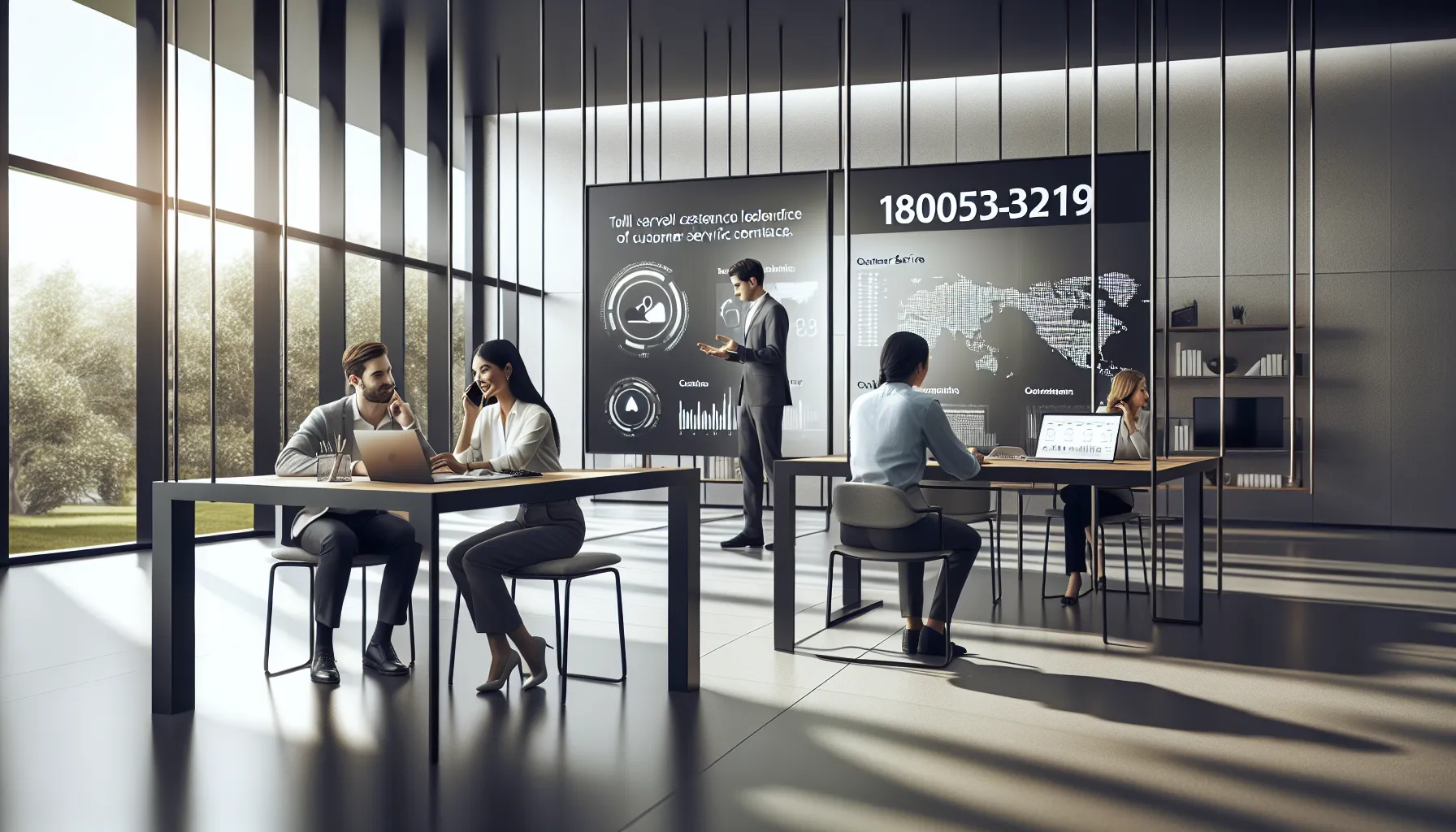 diverse team discussing toll-free number in a modern office