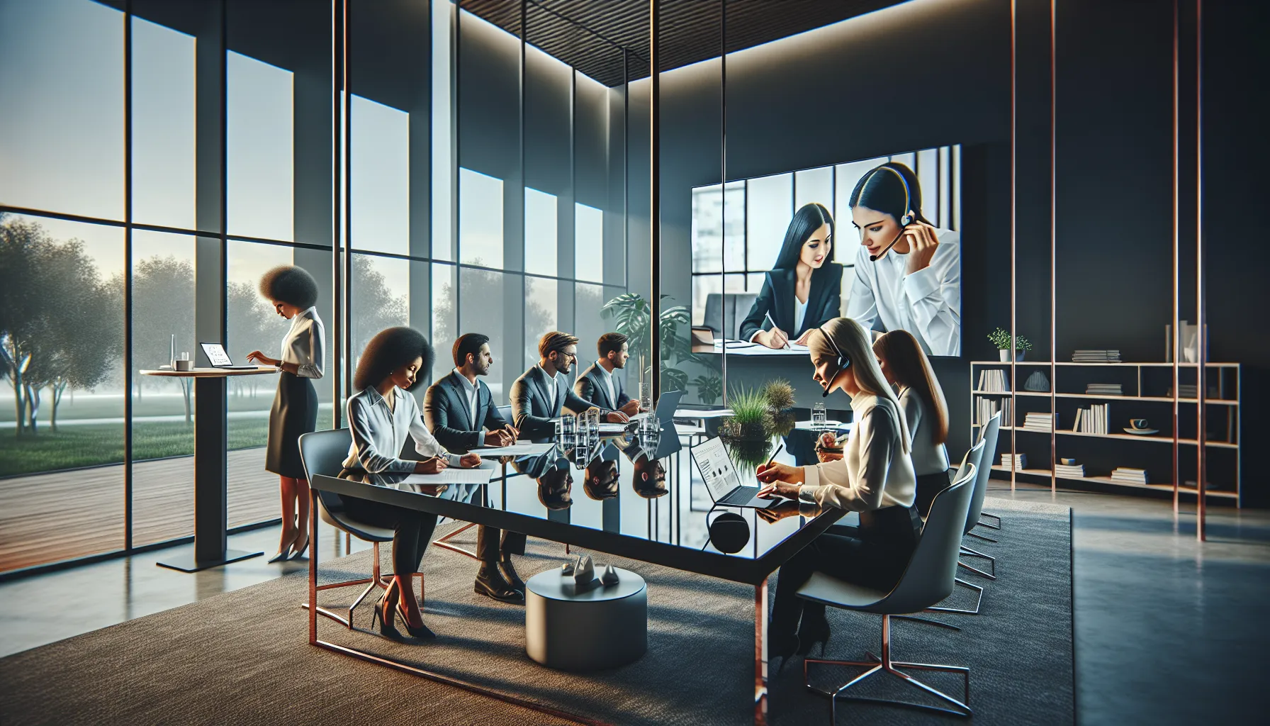 diverse professionals collaborating in a modern office setting.