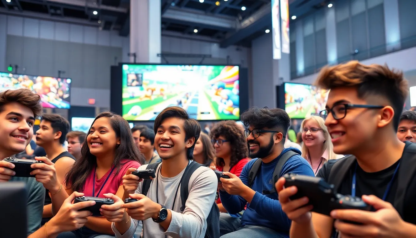 diverse gamers competing in a lively gaming tournament.