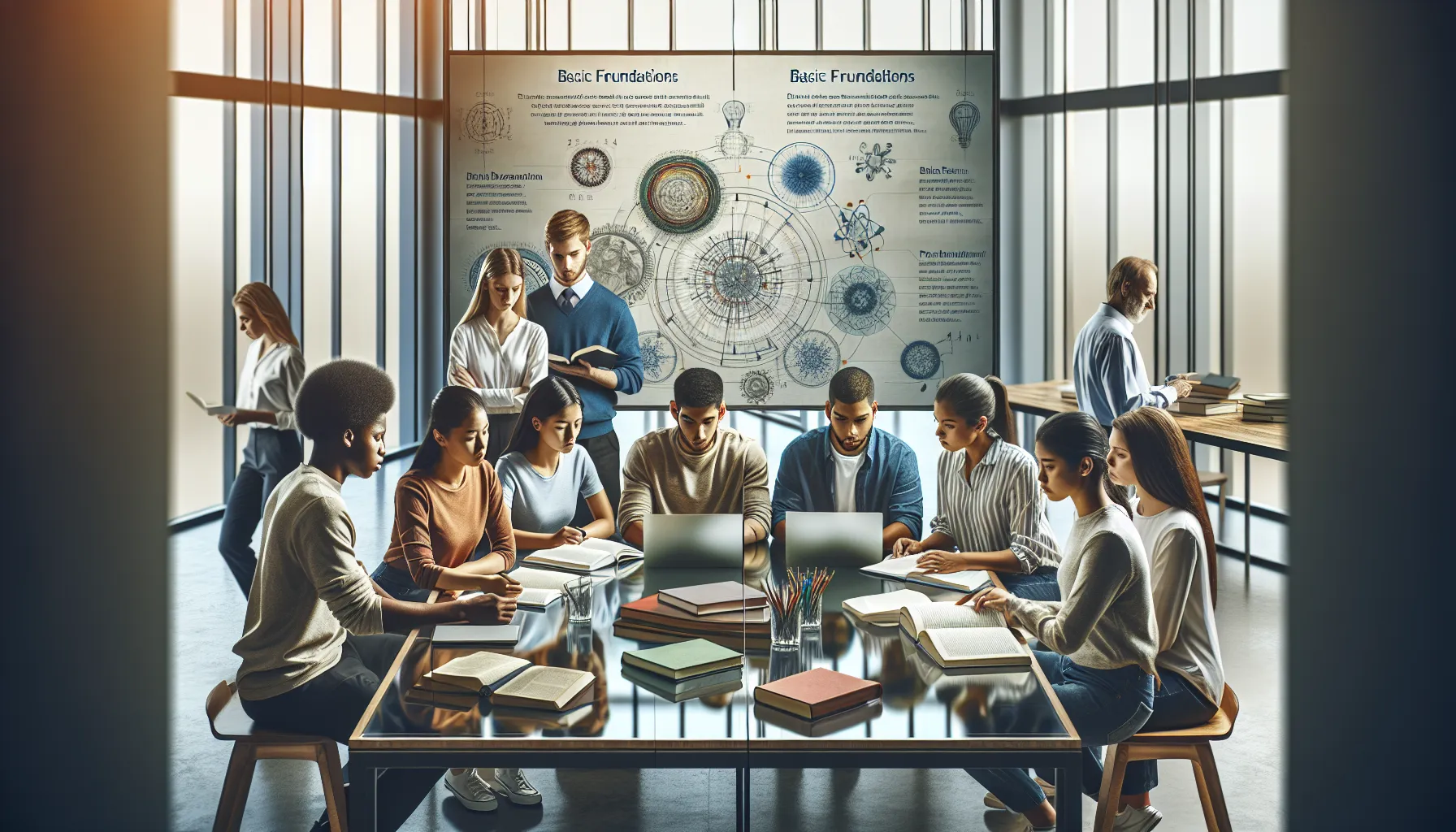 diverse students collaborating in a modern classroom.