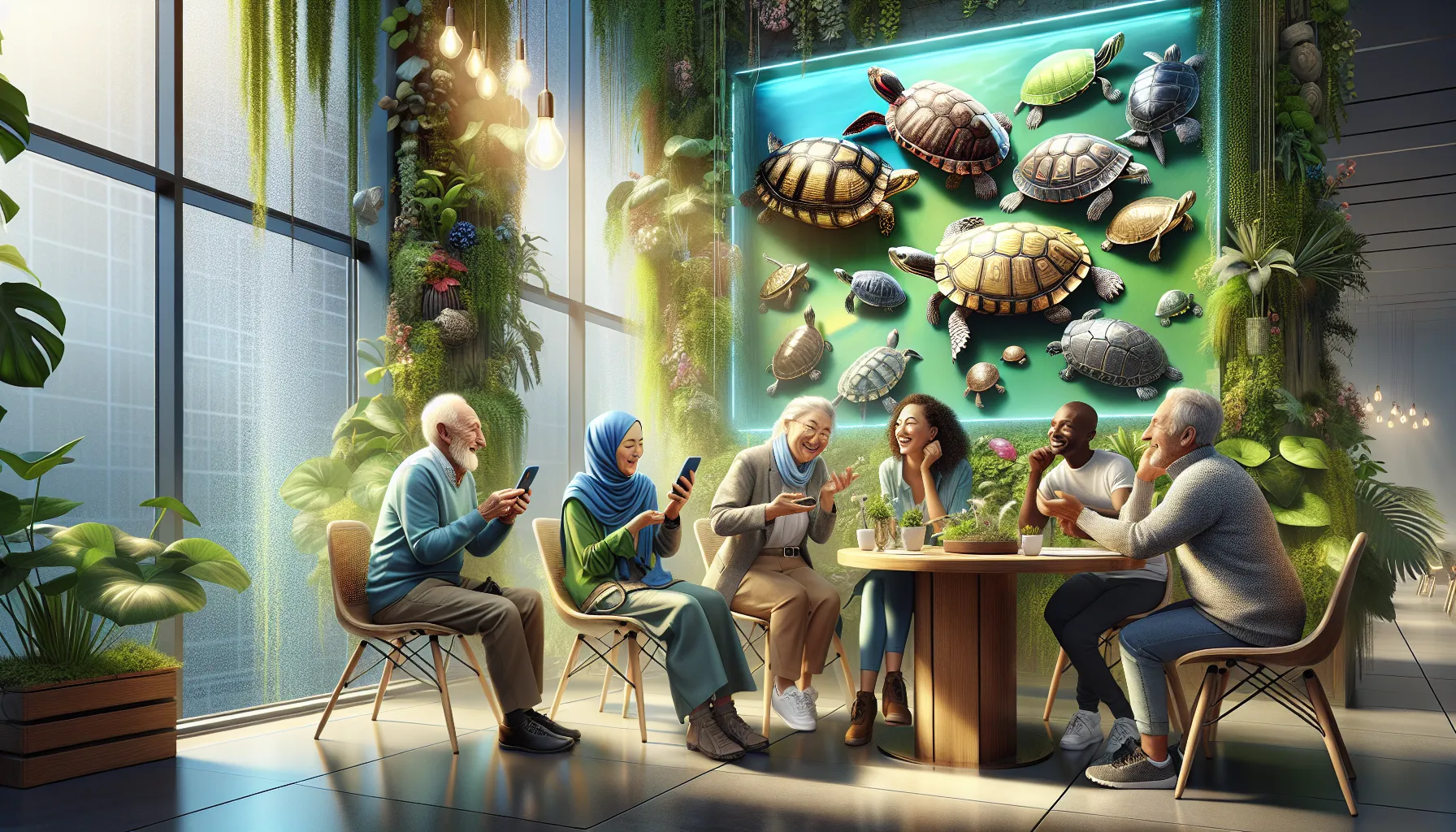 diverse group of turtle enthusiasts sharing experiences and photos.