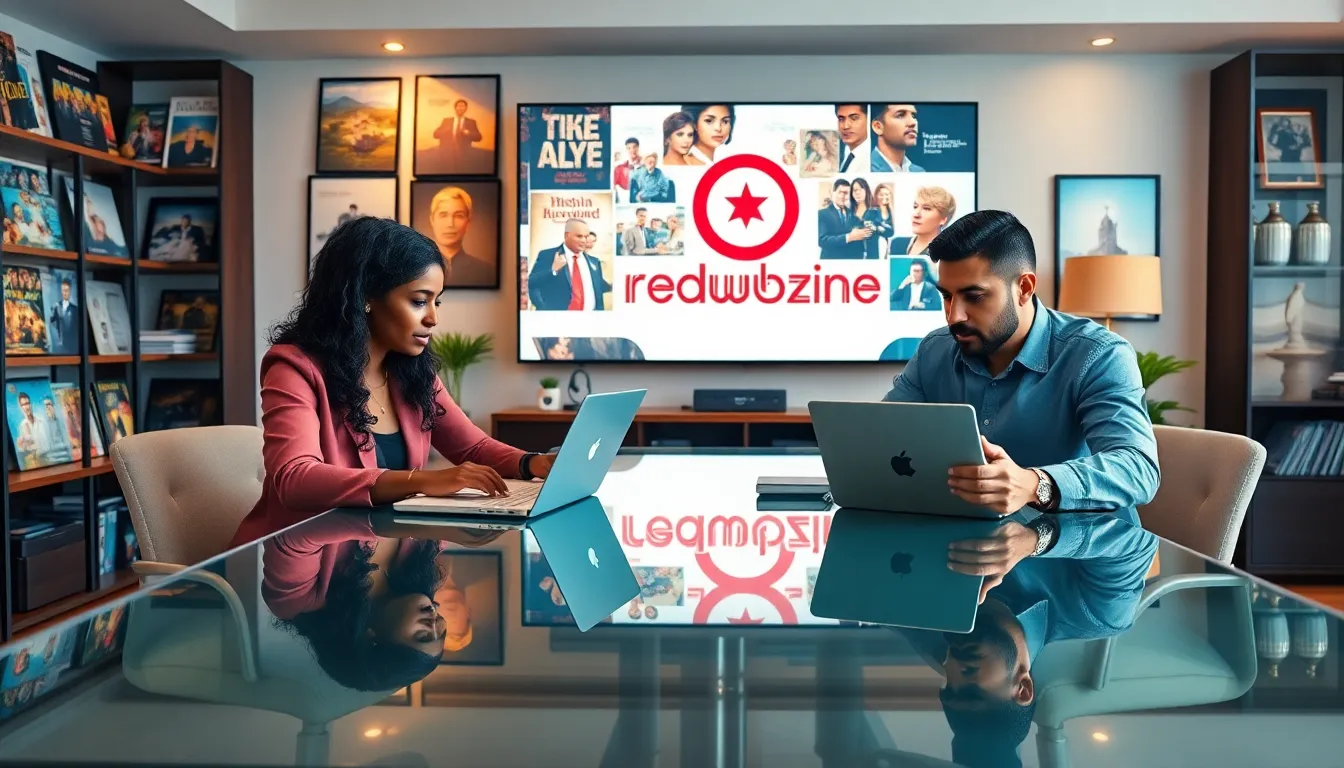 diverse team discussing entertainment content in a modern office setting.