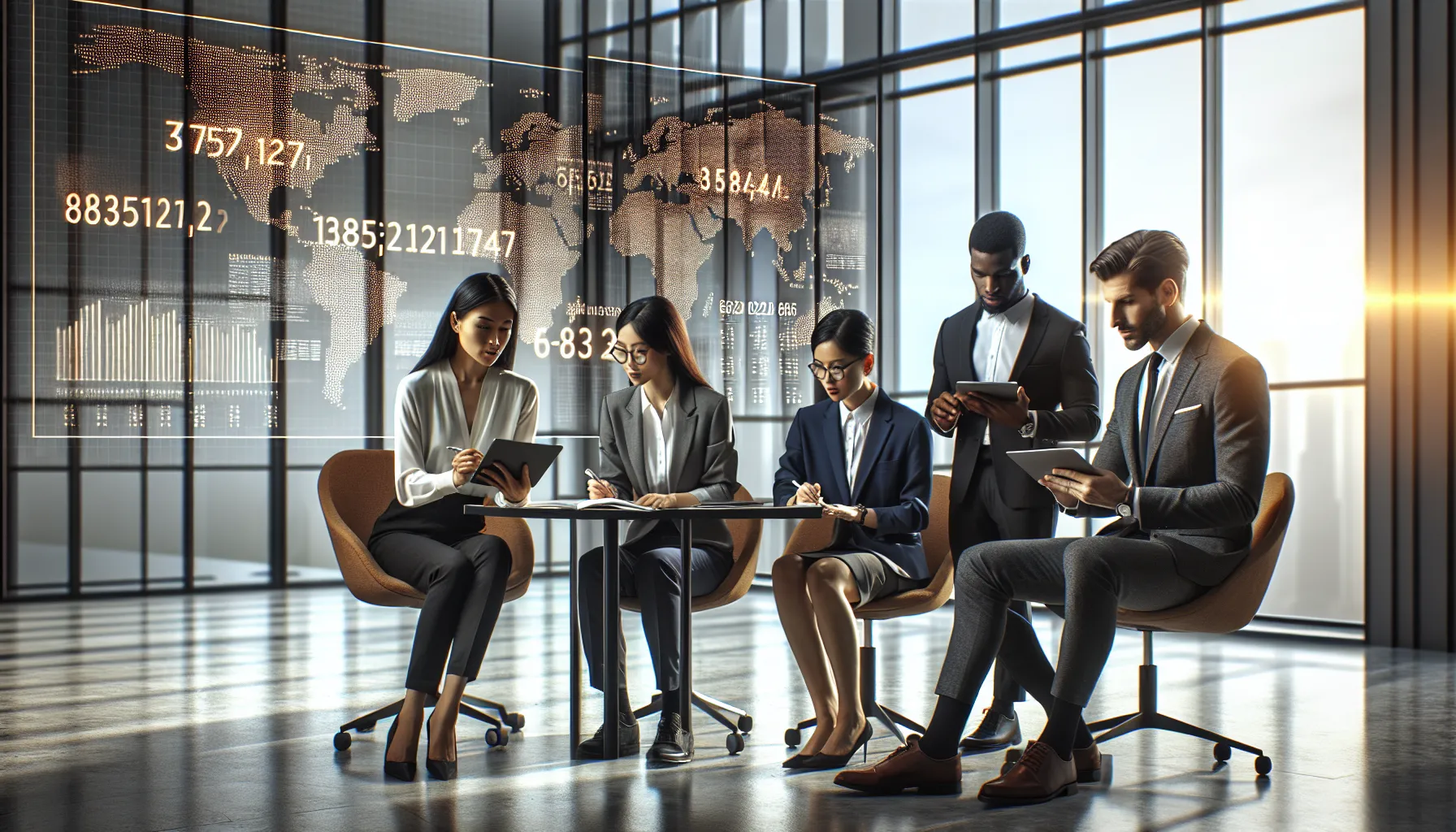 diverse team discussing the significance of numbers in a modern office.