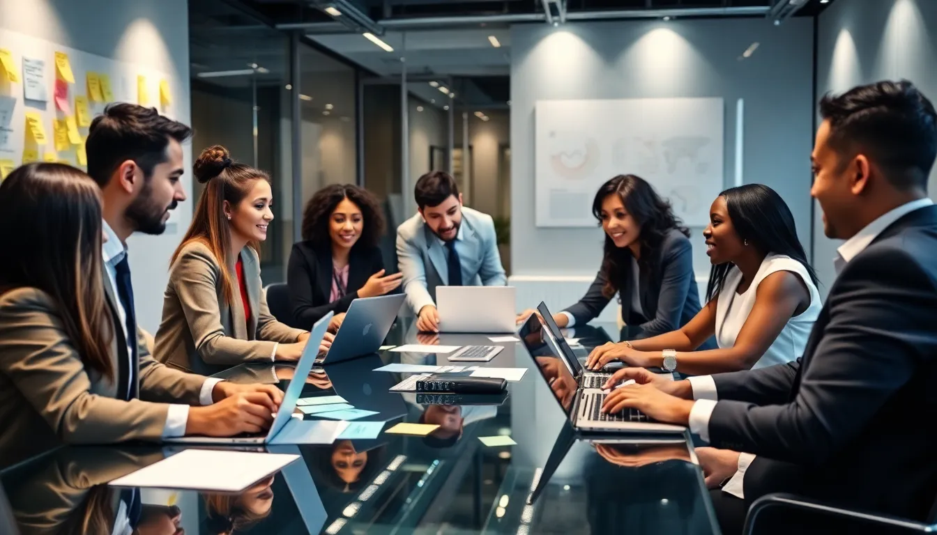 diverse team collaborating in a modern office setting.