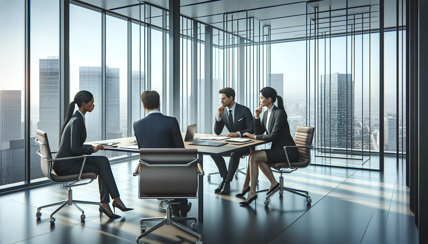 diverse team discussing number codes in a modern office.