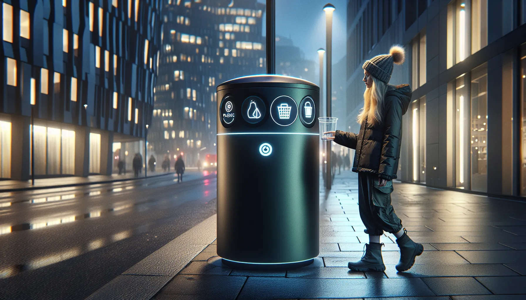 Smart recycling bin in a norwegian city using sensors to track plastic waste.